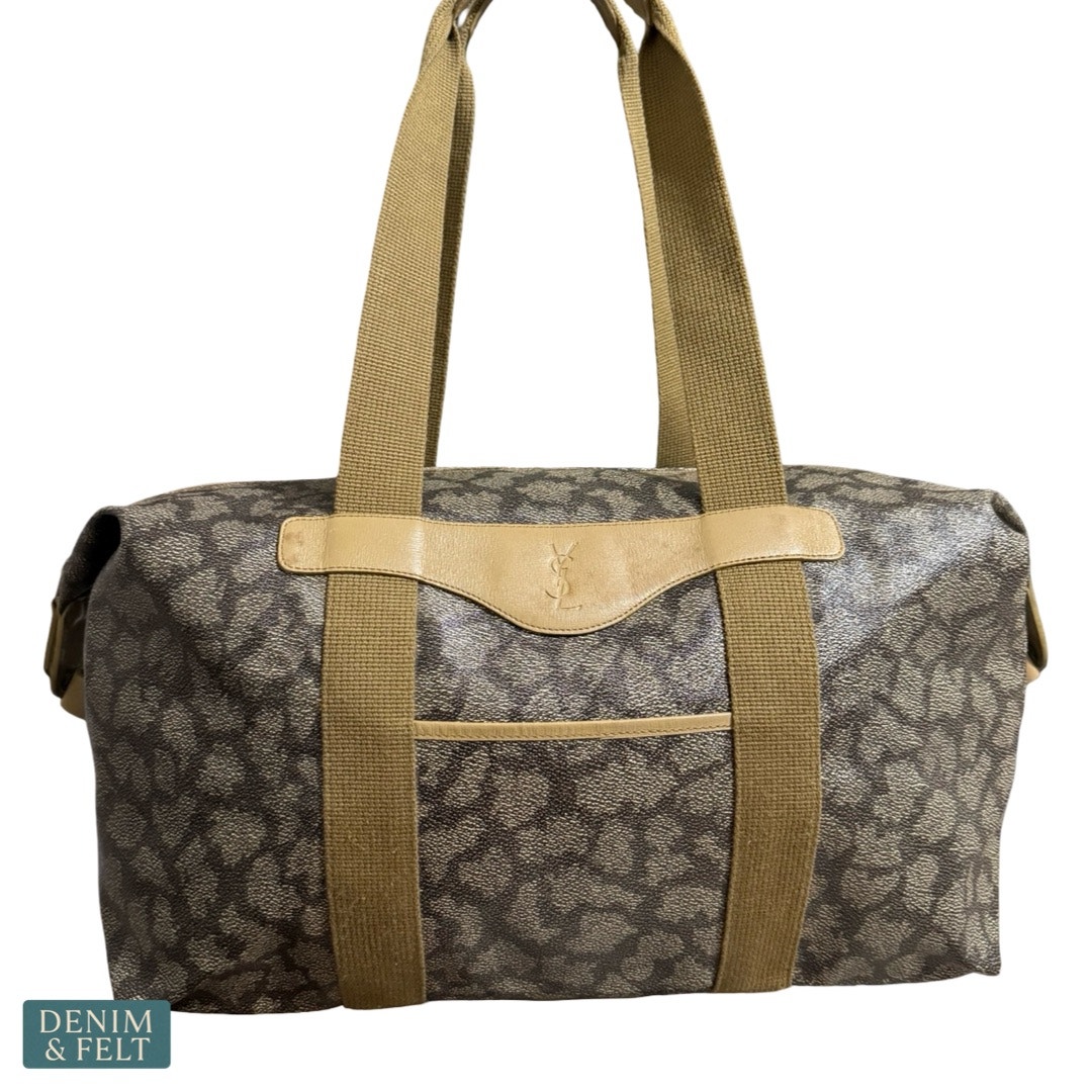 Ysl Monogram Canvas Duffle Tote Bag Snap Sides Vintage Large Travel Chic Logo